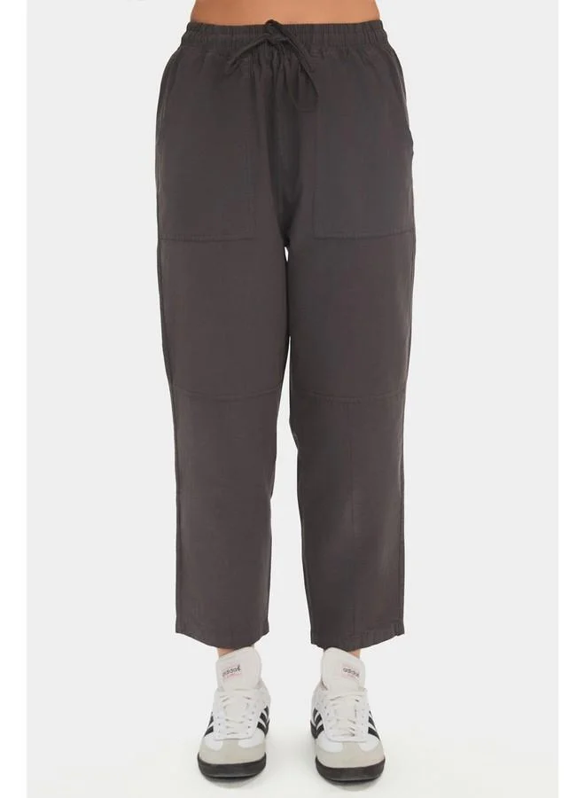 JUNE June Women 100% Cotton Elastic Waist Pocket Detailed Trouser Anthracite