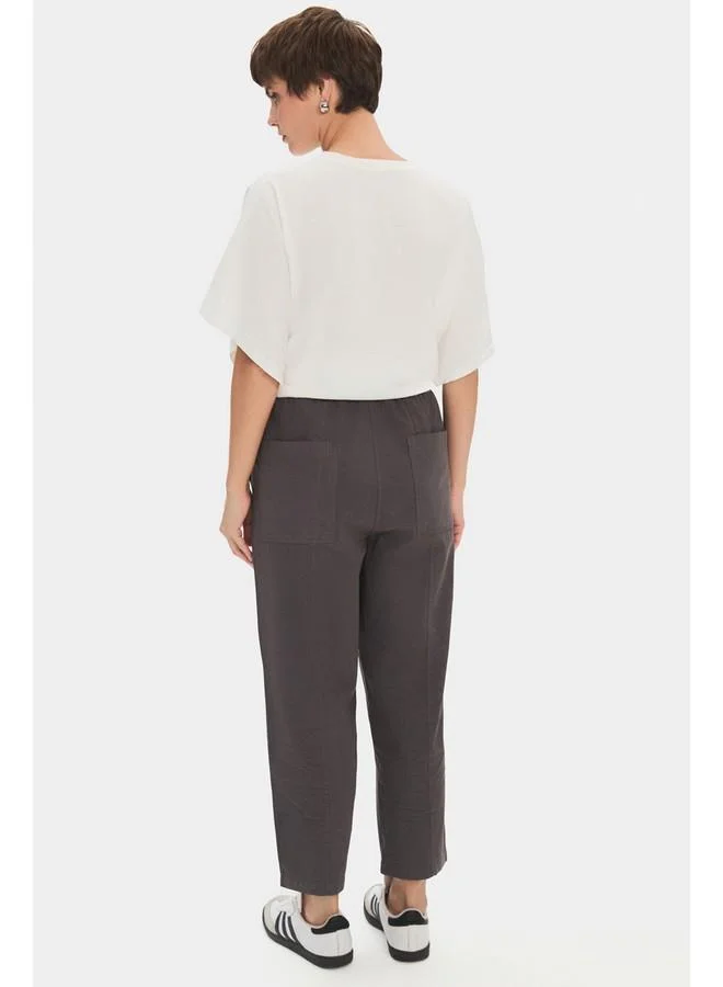 JUNE June Women 100% Cotton Elastic Waist Pocket Detailed Trouser Anthracite