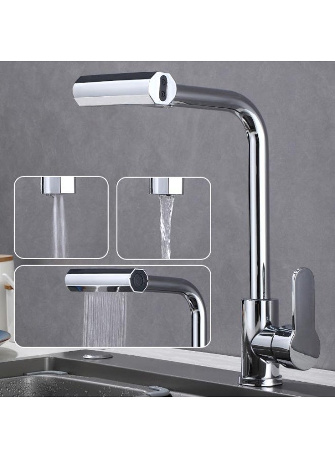 Eesyy Waterfall Kitchen Faucet, Single Handle High Arc Sink Faucet with 3-Function Sprayer, Stainless Steel 360° Swivel Kitchen Faucet, Silver - Image 2