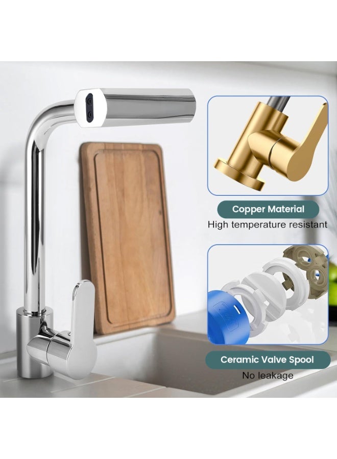 Eesyy Waterfall Kitchen Faucet, Single Handle High Arc Sink Faucet with 3-Function Sprayer, Stainless Steel 360° Swivel Kitchen Faucet, Silver - Image 5