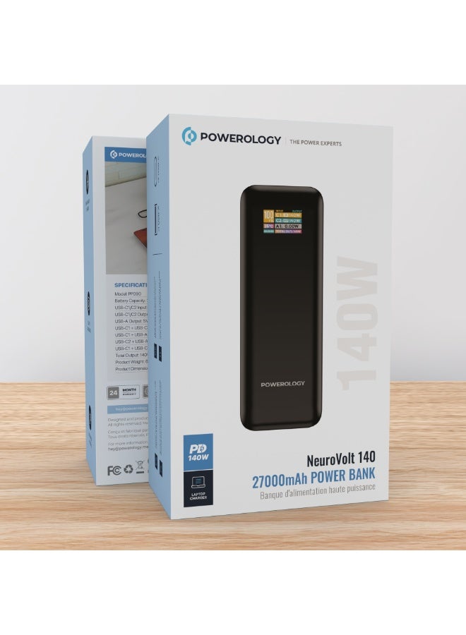 باورولوجي بنك طاقة بسعة 27000 مللي أمبير PD 140 واط للشحن السريع، شاحن محمول مع 2 منفذ USB-C ومنفذ USB-A، حزمة بطارية للشحن السريع مع شاشة رقمية ذكية لجهاز MacBook، iPad Pro، iPhone 17 Series، Galaxy S25U. - Image 3