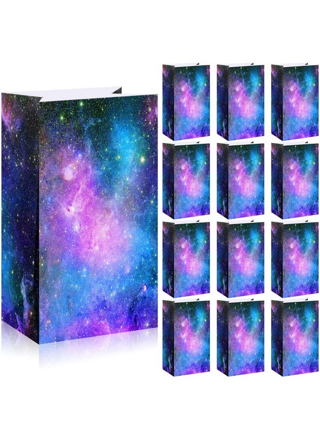 Containlol 28 Pack Galaxy Party Favor Paper Bags Space Galaxy Print Candy Favor Bags Goodie Popcorn Treat Bags Solar System Planet Present Wrapping Bags For Kids Birthday Space Galaxy Party Supplies  - Image 1