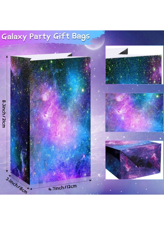 Containlol 28 Pack Galaxy Party Favor Paper Bags Space Galaxy Print Candy Favor Bags Goodie Popcorn Treat Bags Solar System Planet Present Wrapping Bags For Kids Birthday Space Galaxy Party Supplies  - Image 2