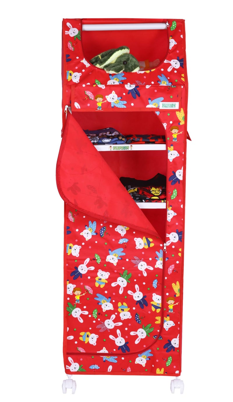 FLIPZON Baby Wardrobe Plastic Multipurpose 6 Shelve, Foldable, (Unbreakable Material) (Rabbit Pattern - Red) - Image 5