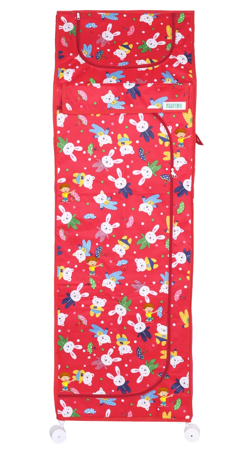 FLIPZON Baby Wardrobe Plastic Multipurpose 6 Shelve, Foldable, (Unbreakable Material) (Rabbit Pattern - Red) - Image 3