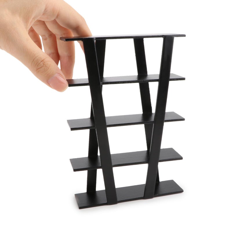 Cutemini Dollhouse Shelf Furniture Bookshelf 112 Scale Miniature Wooden Storage Rack Four Tier Shelves Doll House Accessories and Furniture Display Stand Mini Scene Ornaments Decoration Black - Image 2