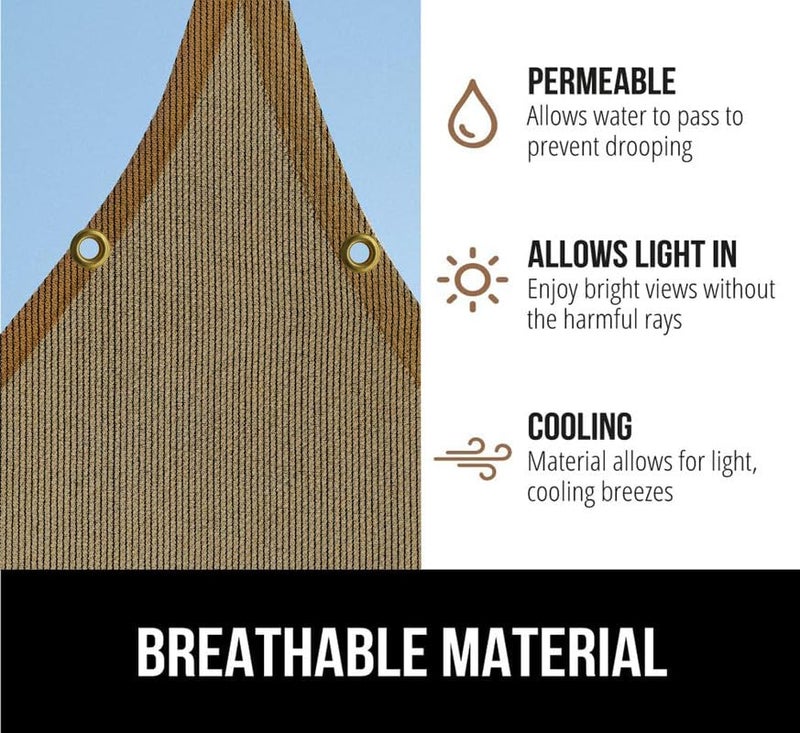 GREEN DECOR-HDPE Fabric Self Fold with SS Eyelet Sun Shade Sails 85-90% Protection from Sun & UV Rays Ideal for CarParking,Outdoor Garden,Balcony,Tent(Beige Black Color, 9.5 X 18 Feet) Pack of 1 Pc - Image 5