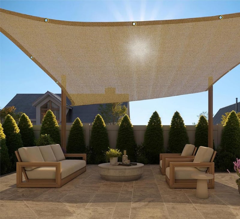 GREEN DECOR-HDPE Fabric Self Fold with SS Eyelet Sun Shade Sails 85-90% Protection from Sun & UV Rays Ideal for CarParking,Outdoor Garden,Balcony,Tent(Beige Black Color, 9.5 X 18 Feet) Pack of 1 Pc - Image 2