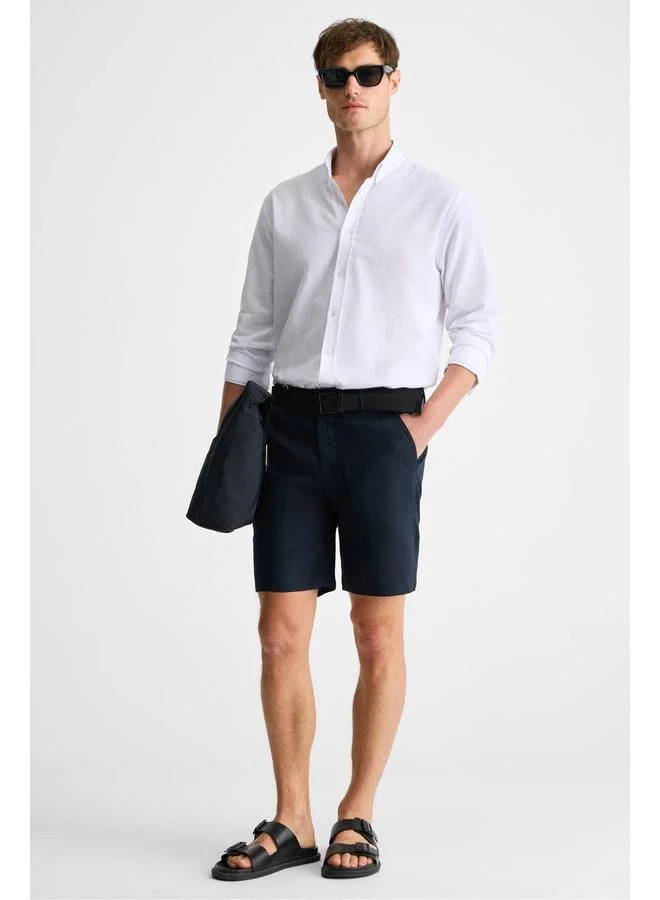 GRIMELANGE Lasse Men's Shirt with Collar and Cuffs, Long Sleeve, Regular Fit, Linen Blend, White Shirt.