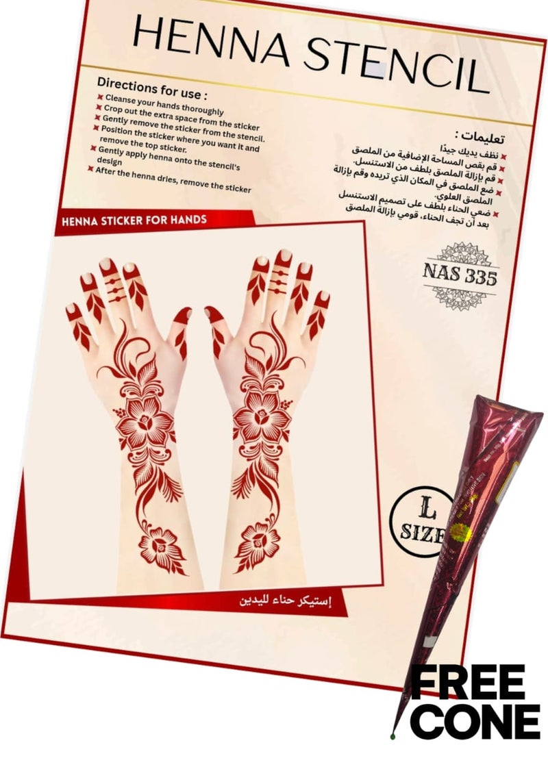Reusable Henna Stencil Set 3PCS COMBO with Free Cone – Easy Mehndi Design Templates for Hands NAS335 - Image 1