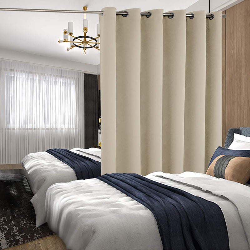 BGment الستائر الباب المنزلقة للفناء 84 بوصة غرفة طويلة غامق الغرفة الستائر انقطاع الستائر عريضة العزل الحراري العازلة الستائر النافذة 1 لوحة البيج 120 بوصة - Image 2