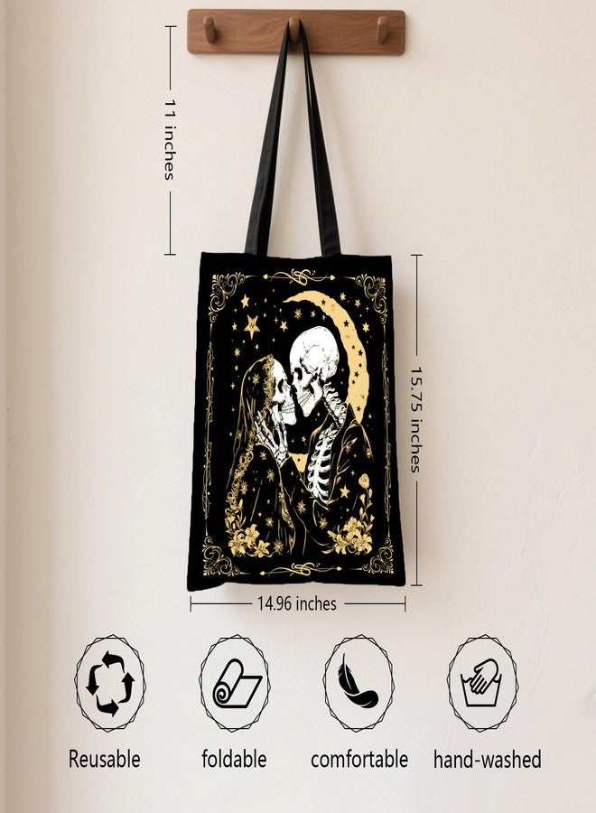 Ialtsidws Skeleton Canvas Tote Bag for Women with Magnetic Snap Closure & Zipper Inner Pocket, Lightweight Stylish Shoulder Handbag for Work, Travel, Daily Essentials - Image 4