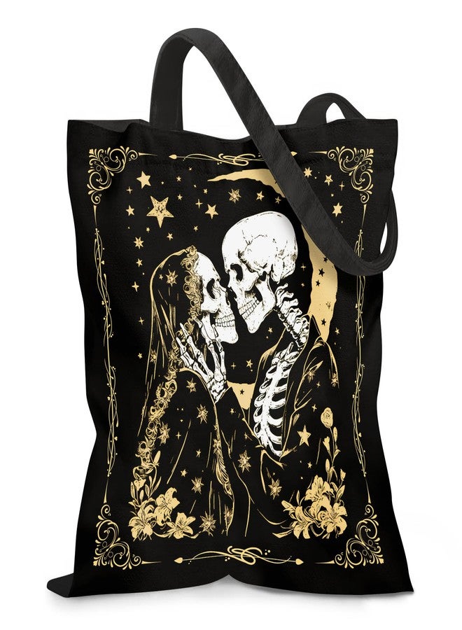 Ialtsidws Skeleton Canvas Tote Bag for Women with Magnetic Snap Closure & Zipper Inner Pocket, Lightweight Stylish Shoulder Handbag for Work, Travel, Daily Essentials - Image 1