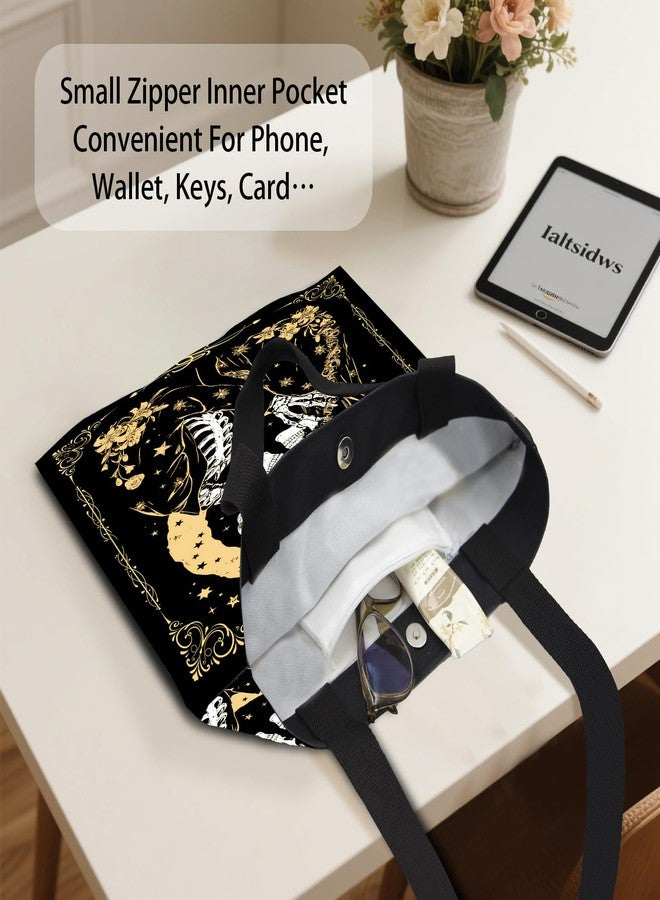 Ialtsidws Skeleton Canvas Tote Bag for Women with Magnetic Snap Closure & Zipper Inner Pocket, Lightweight Stylish Shoulder Handbag for Work, Travel, Daily Essentials - Image 5