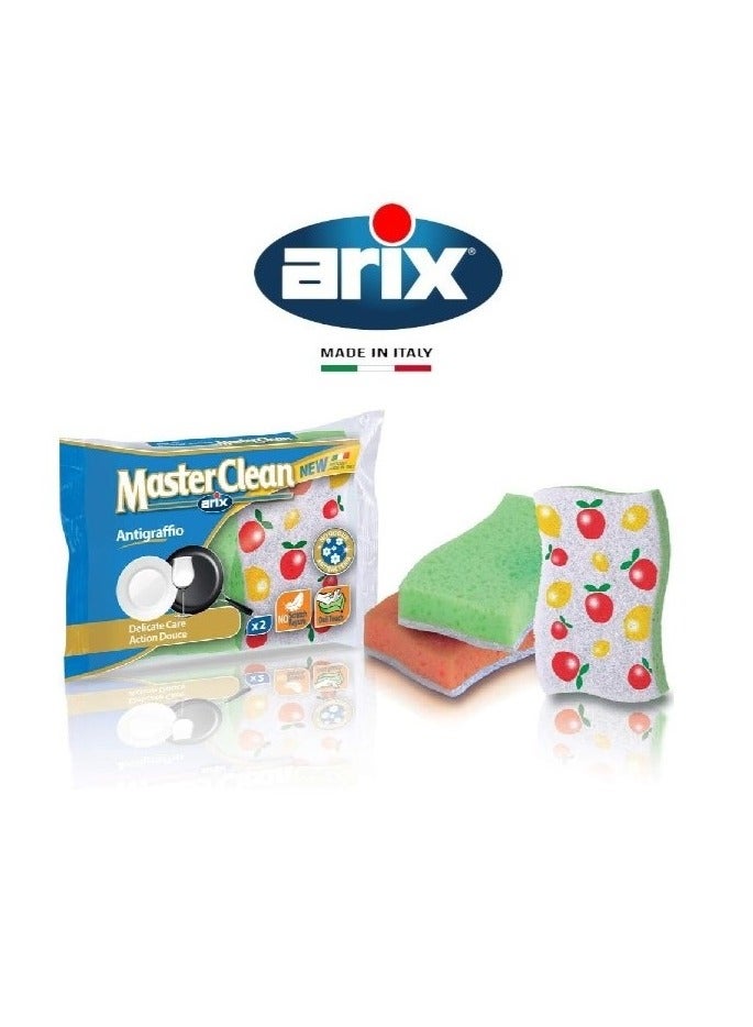 Arix Master Clean Non-Scratch Synthetic Sponge Scourer 2pcs - Perfect for Kitchen Use