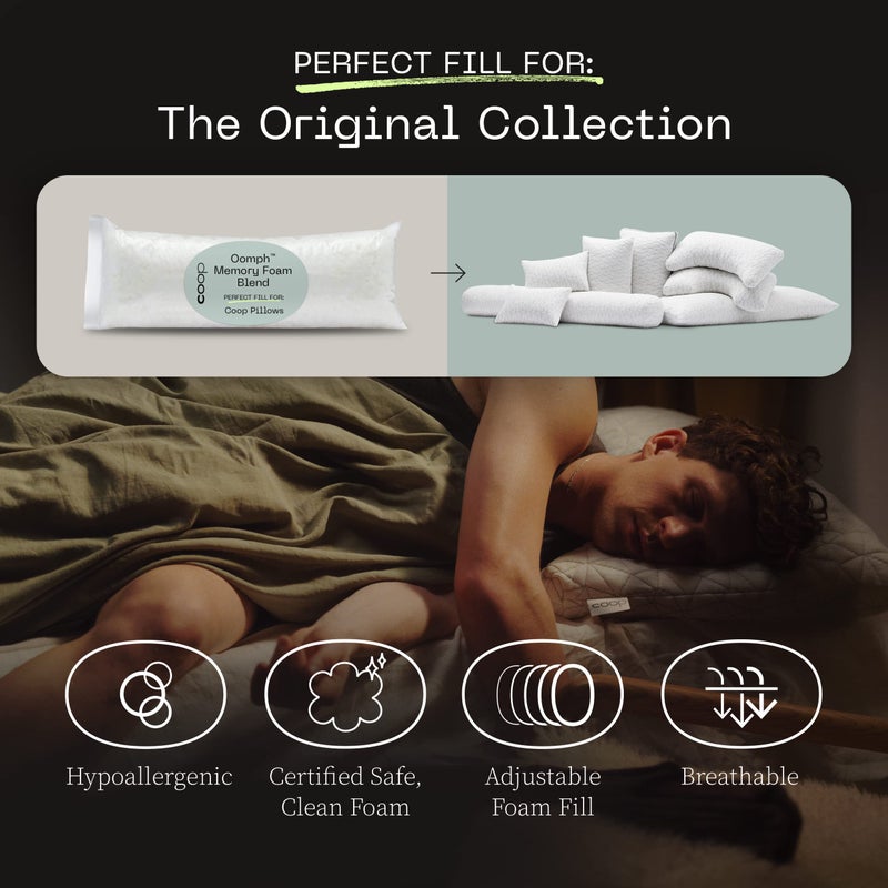 Coop Home Goods Coop Home Goods Extra Oomph Fill, Cross-Cut Memory Foam, Medium Density Pillow Fill, 1/2 Pound Bag, Refill to Customize Your Premium Adjustable Pillow, GREENGUARD Gold and CertiPUR-US Certified - Image 5