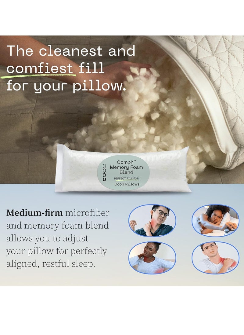 Coop Home Goods Extra Oomph Fill, Cross-Cut Memory Foam, Medium Density Pillow Fill, 1/2 Pound Bag, Refill to Customize Your Premium Adjustable Pillow, GREENGUARD Gold and CertiPUR-US Certified