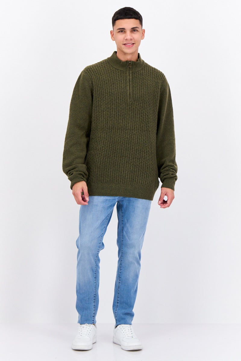 Thomas Sterling Men Mock Neck Knitted Sweater, Olive - Image 4