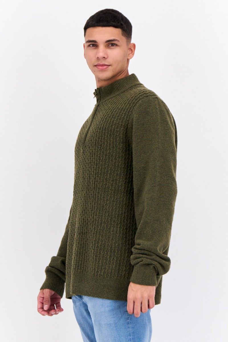 Thomas Sterling Men Mock Neck Knitted Sweater, Olive - Image 2
