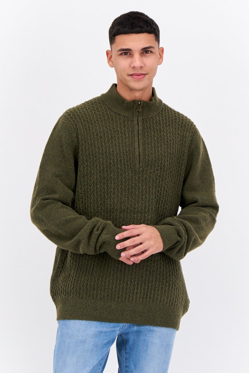 Thomas Sterling Men Mock Neck Knitted Sweater, Olive - Image 1