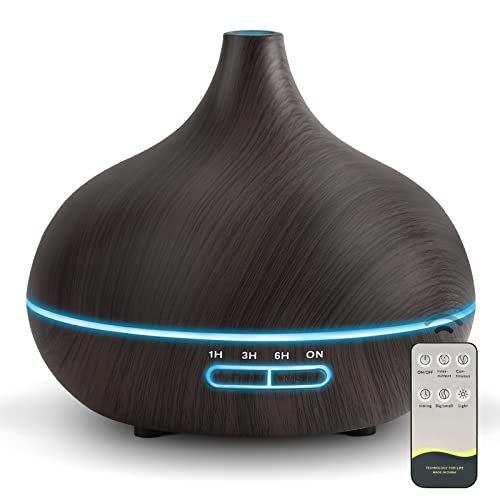 SACATR Polypropylene (PP) Diffusers For Essential Oils Large Room, 550Ml Essential Oil Diffusers With Remote Control, Ultrasonic Oil Diffuser With Timer, 7 Colors Light For Bedroom - Image 1