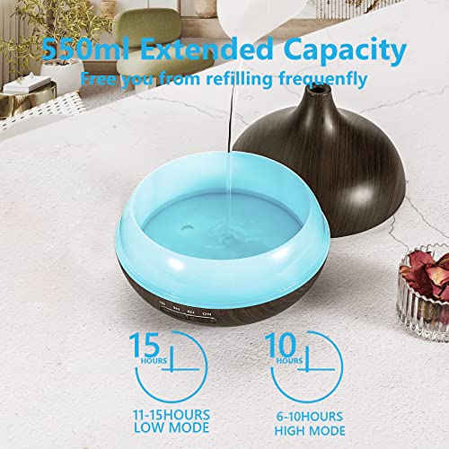 SACATR Polypropylene (PP) Diffusers For Essential Oils Large Room, 550Ml Essential Oil Diffusers With Remote Control, Ultrasonic Oil Diffuser With Timer, 7 Colors Light For Bedroom - Image 3