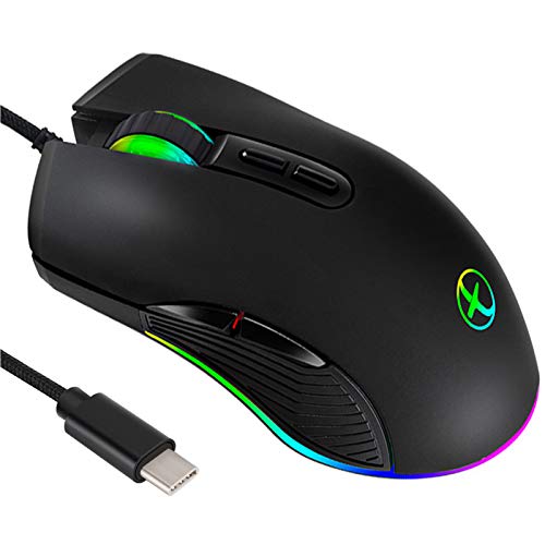 IULONEE Type C Mouse, Wired USB C Mice Gaming Mouse Ergonomic 4 RGB Backlight 3200 DPI Compatible with M@c, Matebook, Chromebook, HP OMEN, Windows PC, Laptop and More USB Type C Devices (Black) - Image 1