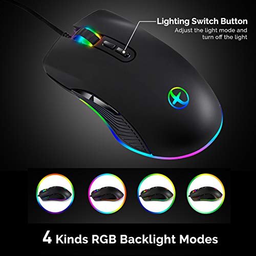 IULONEE Type C Mouse, Wired USB C Mice Gaming Mouse Ergonomic 4 RGB Backlight 3200 DPI Compatible with M@c, Matebook, Chromebook, HP OMEN, Windows PC, Laptop and More USB Type C Devices (Black) - Image 5