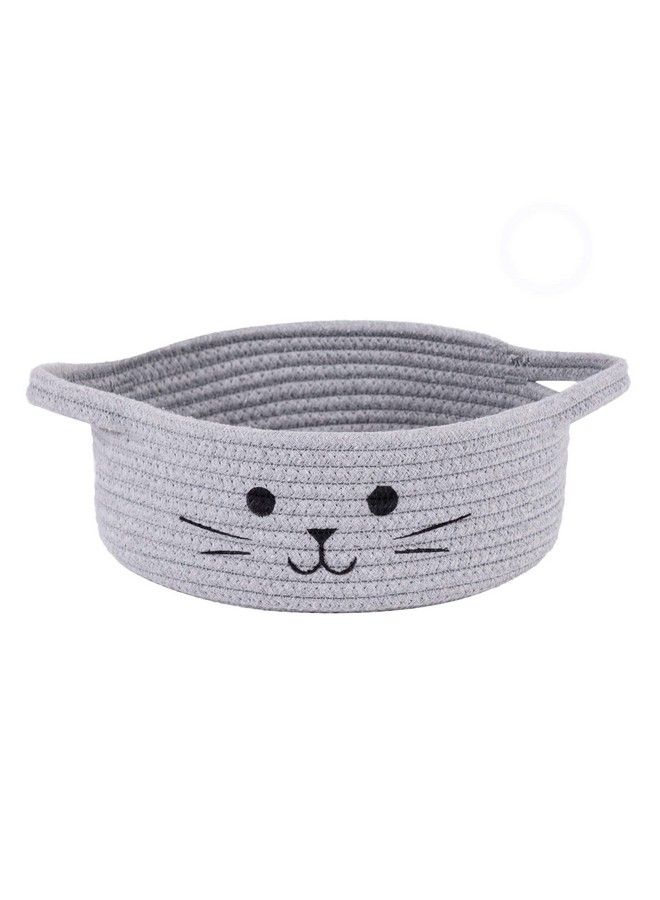 HiChen Small Woven Rope Storage Basket Cute Cat Toy Basket For Living Room Baby Basket For Nursery Gift Basket Empty For Baby Shower Grey 9.8 X 4 Inches - Image 1