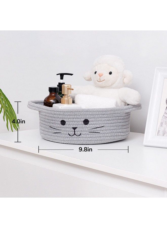 HiChen Small Woven Rope Storage Basket Cute Cat Toy Basket For Living Room Baby Basket For Nursery Gift Basket Empty For Baby Shower Grey 9.8 X 4 Inches - Image 4