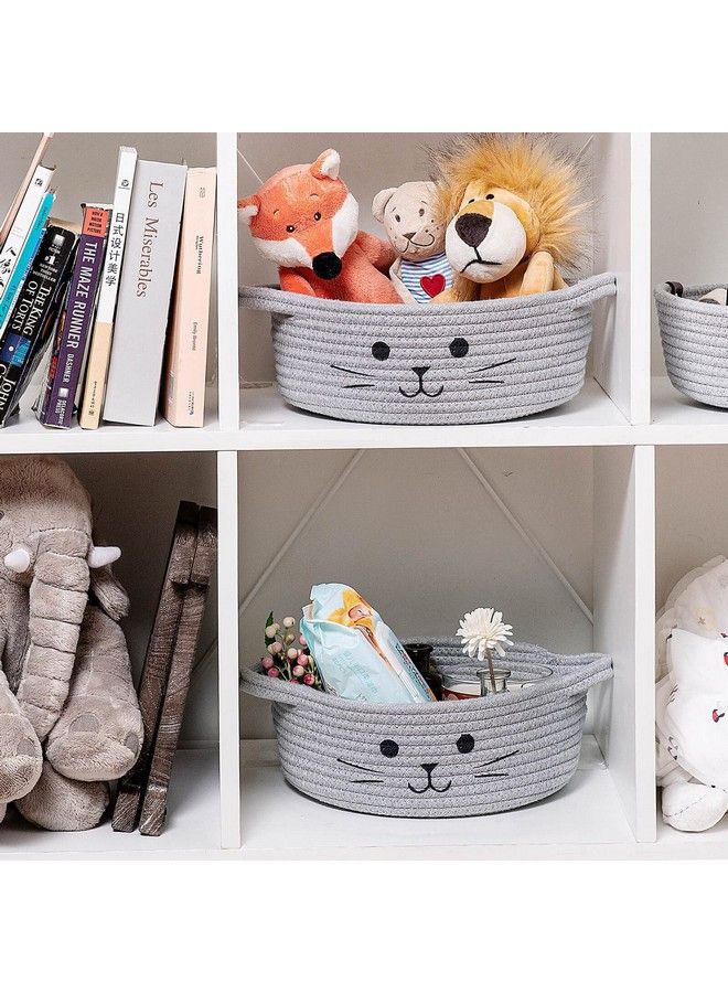 HiChen Small Woven Rope Storage Basket Cute Cat Toy Basket For Living Room Baby Basket For Nursery Gift Basket Empty For Baby Shower Grey 9.8 X 4 Inches - Image 5