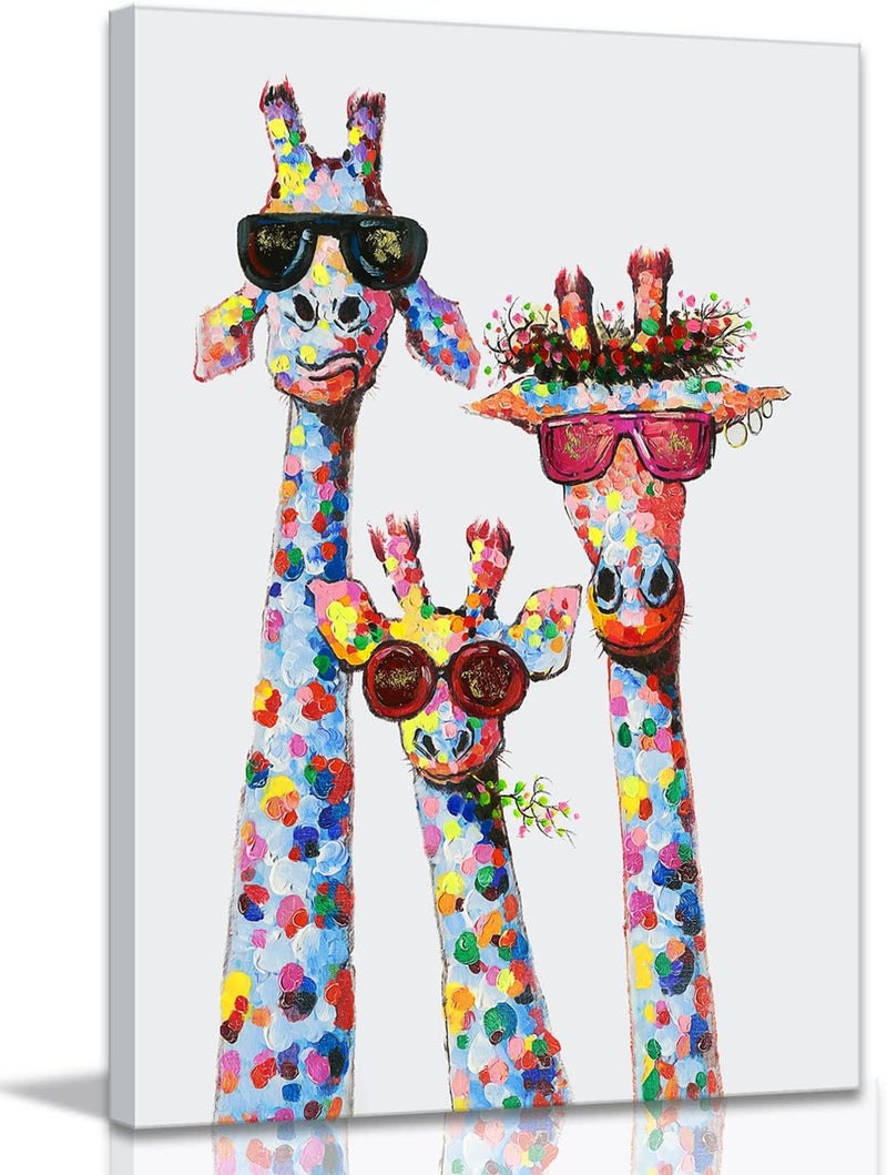 AKOTAC Tribute to art Giraffe Family Canvas Wall Animal Poster Prints Picture With Frame for Living Room Bedroom Nursery Office Kids Decor Gifts Boy Girl and Babies(Lovely Giraffe, 24inchx16inch) - Image 1