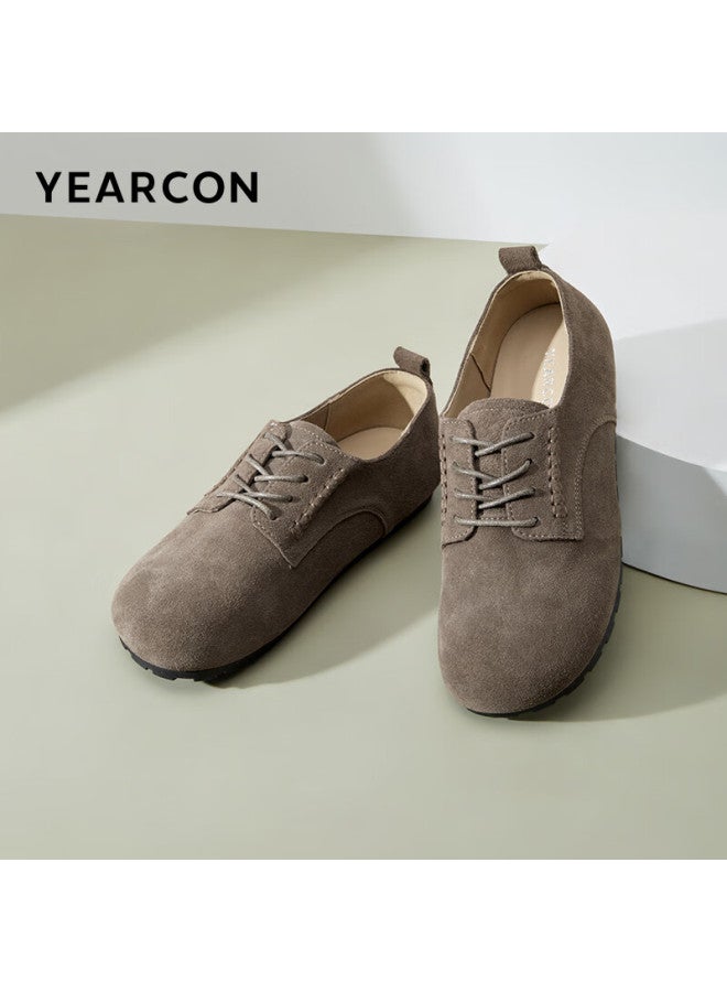 YEARCON Yierkang Single Shoes 25 Spring British Style Small Leather Shoes Women's Thin-soled Loafers Yadan Women's Shoes 49911w Coffee Color Size 37 - Image 1