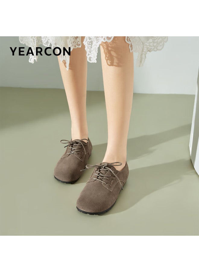 YEARCON Yierkang Single Shoes 25 Spring British Style Small Leather Shoes Women's Thin-soled Loafers Yadan Women's Shoes 49911w Coffee Color Size 37 - Image 2