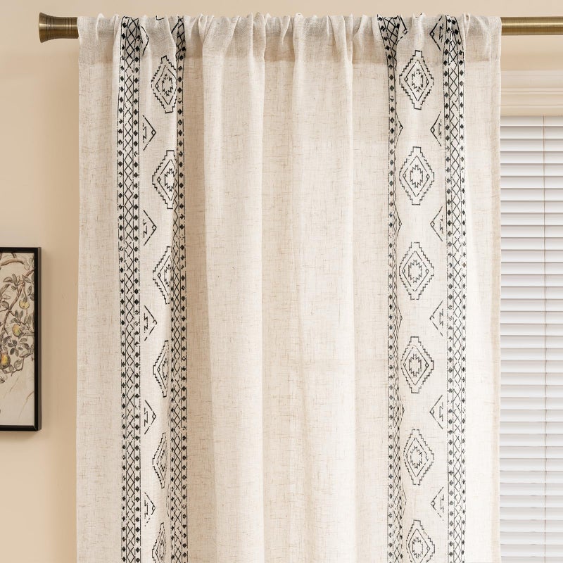 ColorBird Boho Linen Curtains for Living Room 84 Inches Long 2 Panels Black and White Bohemian Western Window Treatment Geometric Patterned Drapes for Bedroom Dining Room Kitchen Boho Chic Decor - Image 5