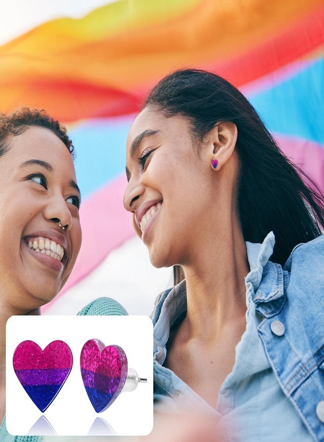 Mintolex LGBTQ+ Rainbow Heart Pride Earrings for Women Men Acrylic LGBT Progress Flag Heart Earrings Tiny Rainbow Pride Jewelry Accessories, Bisexual - Image 3