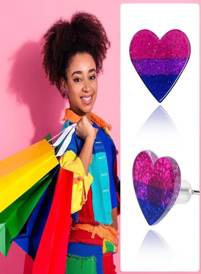 Mintolex LGBTQ+ Rainbow Heart Pride Earrings for Women Men Acrylic LGBT Progress Flag Heart Earrings Tiny Rainbow Pride Jewelry Accessories, Bisexual - Image 4