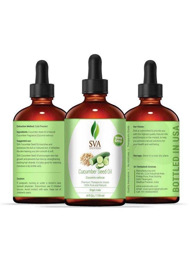 SVA Organics Cucumber Seed Carrier Oil With Pleasant Aroma Of Cucumber Natural Fragrance118 Ml (4 Fl. Oz.) Natural For Nourished Skin Hair Growth Aromatherapy & Spa  - Image 3