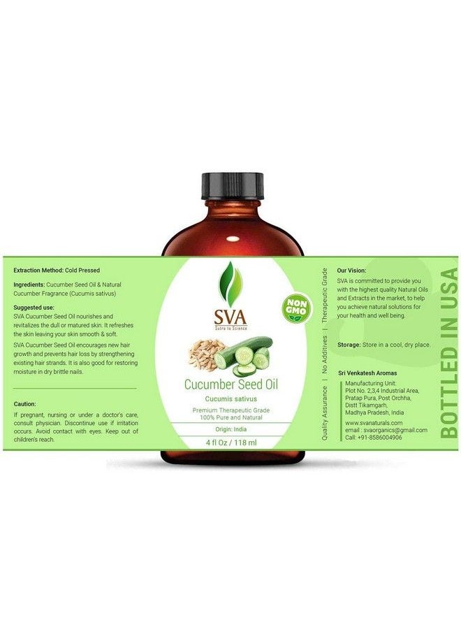 SVA Organics Cucumber Seed Carrier Oil With Pleasant Aroma Of Cucumber Natural Fragrance118 Ml (4 Fl. Oz.) Natural For Nourished Skin Hair Growth Aromatherapy & Spa  - Image 4
