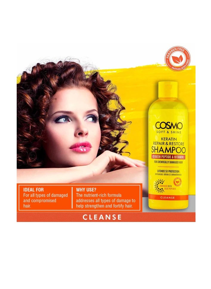 COSMO - Cosmo Soft And Shine Keratin Repair And Restore Shampoo 480ml - Image 1
