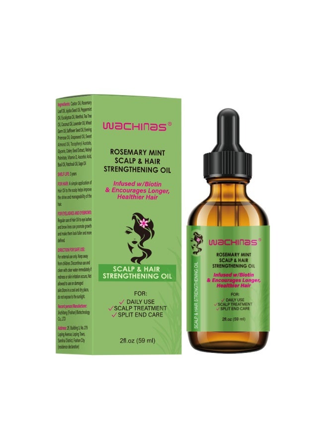 wachinas Rosemary Mint Scalp & Hair Strengthening Oil Infused W/Biotin & Encourages Growth 59ml - Image 1