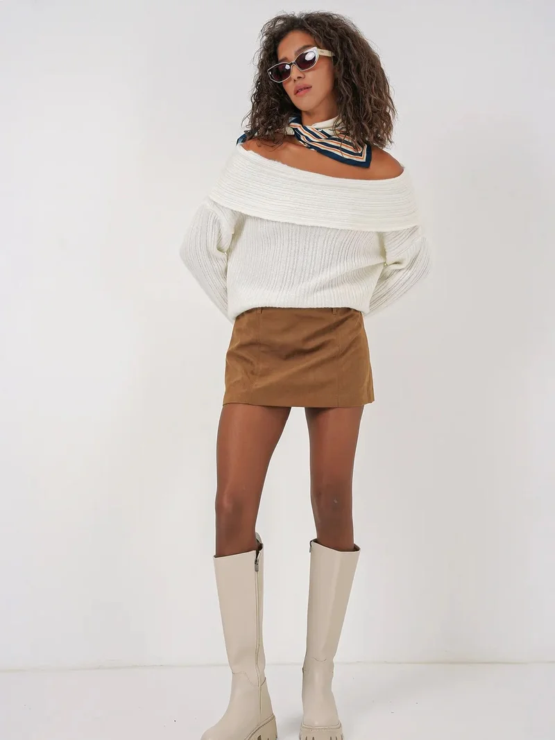BIG DART BDART Oversized Ribbed Sweater with Madonna Collar