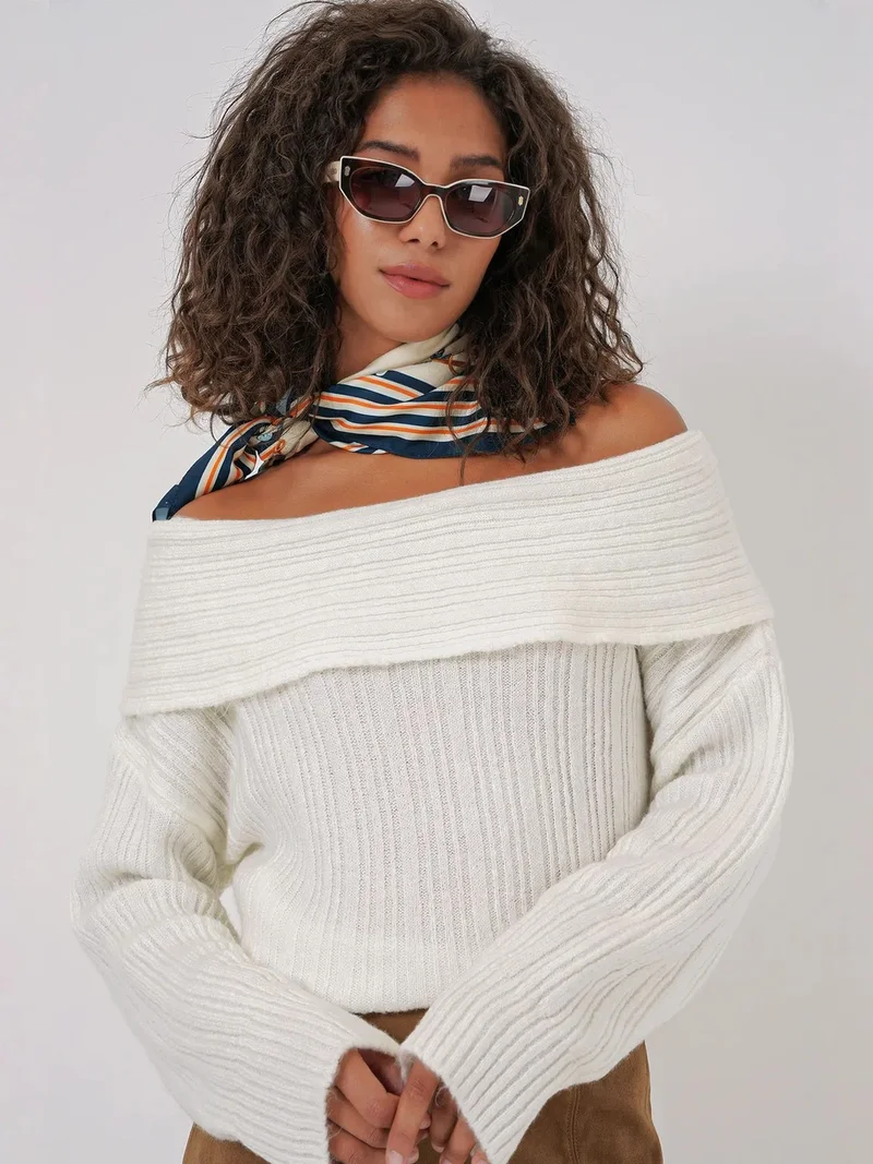 BIG DART BDART Oversized Ribbed Sweater with Madonna Collar