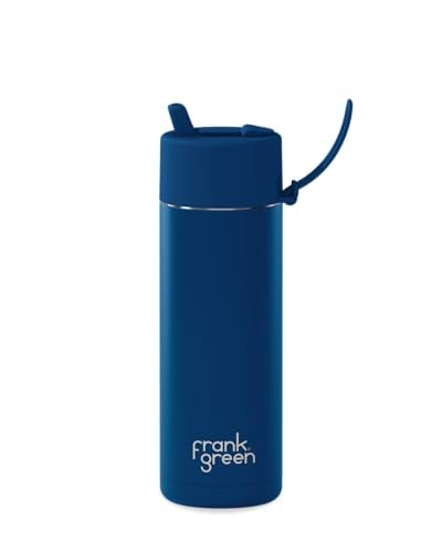 Frank Green - Ceramic Reusable Bottle - Stainless Steel Water Bottle With Straw, Insulated Water Bottle, Metal Water Bottle - Flip Straw Lid - 20oz - Deep Ocean - Image 1