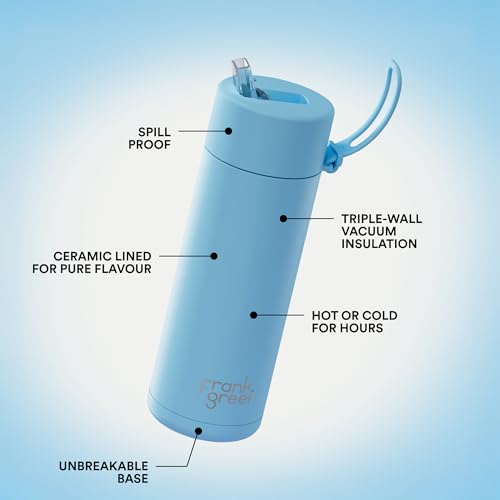 Frank Green - Ceramic Reusable Bottle - Stainless Steel Water Bottle With Straw, Insulated Water Bottle, Metal Water Bottle - Flip Straw Lid - 20oz - Deep Ocean - Image 3