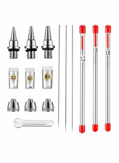 Airbrush Nozzle Needle Nozzle Cap Kit with Wrench Airbrush Replacement Parts for Spray Gun Sprayer Accessories, 0.2 mm, 0.3 mm, 0.5 mm 10 Pieces