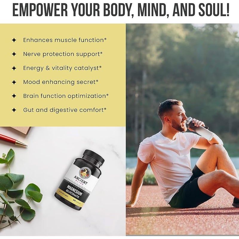 أنشنت_بليس Ancient Bliss Magnesium Glycinate for Muscles & Nerves, Digestive & Immune Support Supplement, Magnesium Supplement for Women & Men (60 Capsules) - Image 3