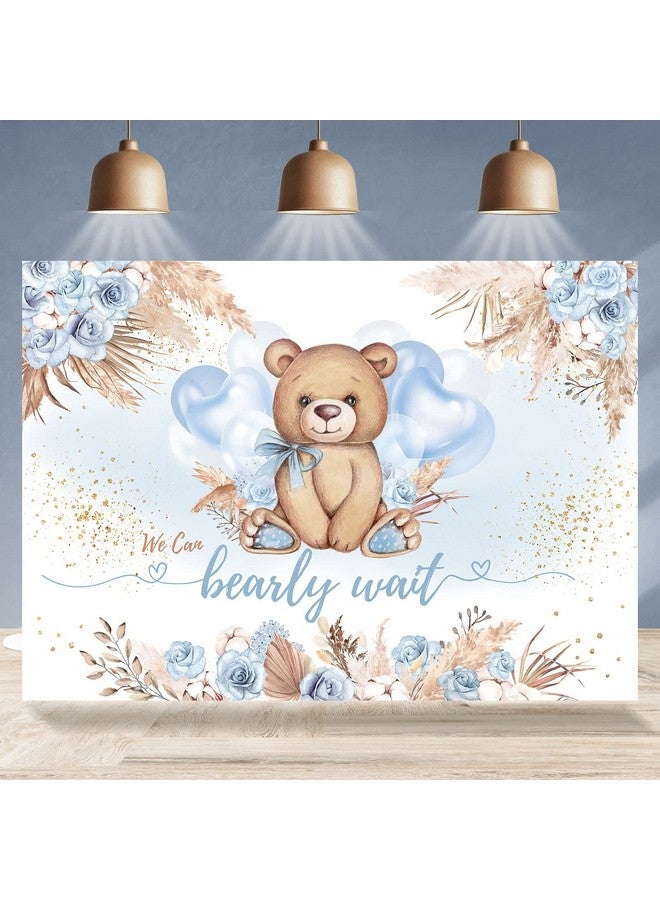 Rsuuinu Boy Bear Baby Shower Backdrop Boho Pampas Blue Flower We Can Bearly Wait Photography Background Balloons Bear Baby Shower Backdrops Party Decorations Banner Supplies Photo Booth Props 7X5Ft - Image 2