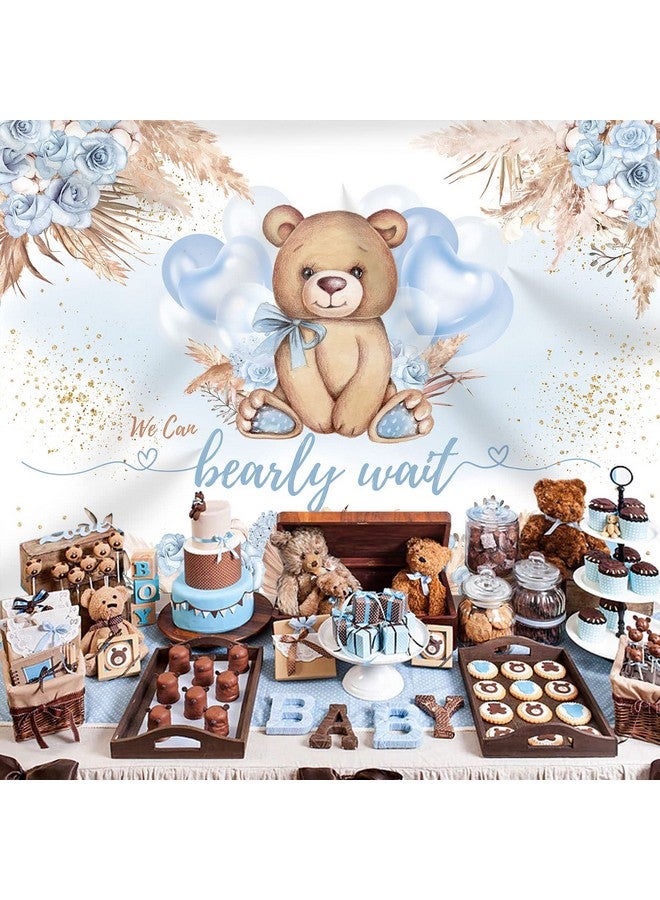 Rsuuinu Boy Bear Baby Shower Backdrop Boho Pampas Blue Flower We Can Bearly Wait Photography Background Balloons Bear Baby Shower Backdrops Party Decorations Banner Supplies Photo Booth Props 7X5Ft - Image 4