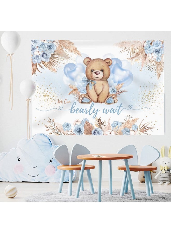 Rsuuinu Boy Bear Baby Shower Backdrop Boho Pampas Blue Flower We Can Bearly Wait Photography Background Balloons Bear Baby Shower Backdrops Party Decorations Banner Supplies Photo Booth Props 7X5Ft - Image 3